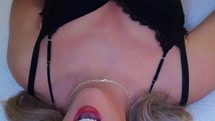 Hot Crossdresser in lingerie pleasures herself with a vibrator