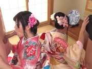 振袖姿の美女ふたりと乱交パーティー。無毛おマンコにギンギン！森咲かほ、須藤なこ 8/16