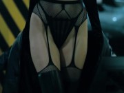 A model with an hourglass figure in long boots, stockings and black gloves seduces me in the parking 11/16