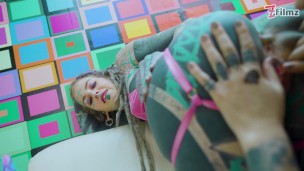 Tattooed woman Anuskatzz and Morea Black romantic anal play with sextoys