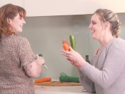 Veggies In Her Twat! Charlie Forde & Emberly Adams Had Fun In The Kitchen! 1/16