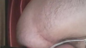 Chubby boy bottoms out on horse cock with vibrator inside him