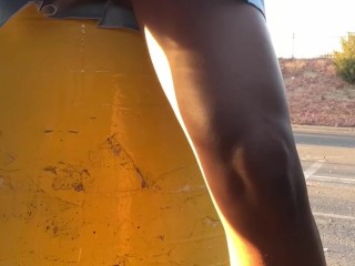 public upskirt pussy flashing and pissing while cars drive by