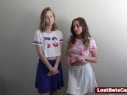 Two skinny girls playing a naughty strip football game 3/16