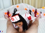 Thai Babe in Halloween Costume Sucking Cock