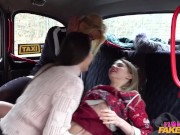 Female Fake Taxi - Three beautiful babes use sex toys in a taxi 15/16