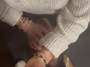 I suck him and he unloads his cum on my black nylons 2/16