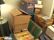 Amateur dude records while a babe pleases her cunt with toys on the bed before giving him a deep handjob 1/16