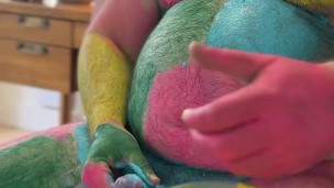 sensual bear Body Painting and jerking off