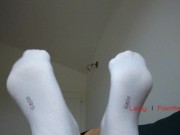 Mistress shows and orders to smell her feet in white socks, foot worship POV 1/16