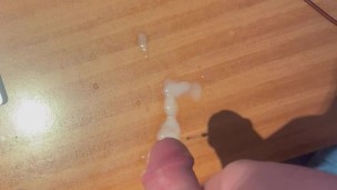 Finishing on the mangers desk 😉 should I make him lick it up next time 😈