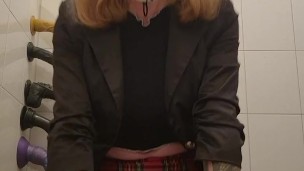 Sissy schoolgirl is back riding the dildo