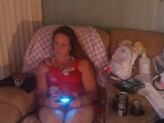 Pretty Milf In Red Mini Night Gown Smoking Cigarettes and Playing Video Games