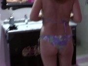 At the motel, I put on a bikini to go to the jacuzzi, stepbrother masturbates while watching me