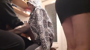 While our housekeeper was preparing dinner, we quietly masturbated each other behind her back