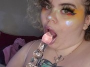 Goth GF sucks on toy for you