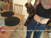 Cute courier girl forgot pizza but found a way to avoid getting fired by getting her holes fucked 3/16