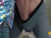 Fake Hostel - girlfriend CUMS HARD in her yoga pants in threesome with older guy 2/16