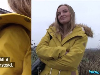 Public Agent - sexy and innocent young babe cums on thick cock in the back of a car