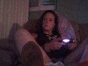 Busty Wife In Red Mini Dress Playing Video Games and Smoking Cigarettes 16/16