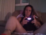 Busty Wife In Red Mini Dress Playing Video Games and Smoking Cigarettes 2/16