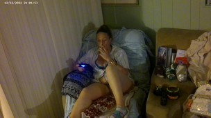 Pretty busty girl in her unbutton base ball jersey showing off bra and panties and smoking and games