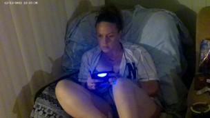 Pretty busty girl in her unbutton base ball jersey showing off bra and panties, feet and cleavage