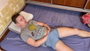 Jerking Boy Make a Hot Moaning huge cum on Bed