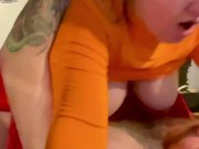 Sexy thick Velma rides dick and cums on dick while being choked 4K 11/16