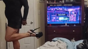 Crossdressing in stripper heels and lbd