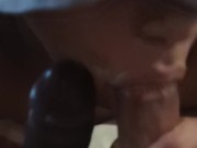 Wife first time Sucking on two big dicks