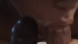 Wife first time Sucking on two big dicks