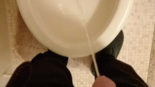 Super long piss with big cut dick 2 streams and my balls hanging out