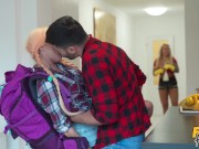 Fake Hostel - hot skinny redhead girlfriend with tattoos shares her BF with a horny big tits Mom - Full Scene 1/16