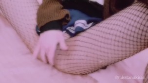Long video touching myself in sexy fishnets and school uniform in my parents house