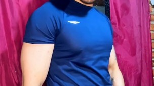 Young muscular man comes home from the gym and starts masturbating his thick cock