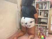 Chubby Girl Cleaning Shelves in Tight White Shorts 9/16