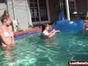 Swimming pool fun between four sexy girls and a lucky dude 6/16
