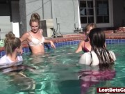 Swimming pool fun between four sexy girls and a lucky dude 9/16
