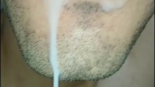 cum in my mouth, I play with your cum, and I swallow it, closeup, naughty gay, tongue, sloopy