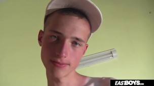 Smooth hot boy Tim Law jerking off his big dick