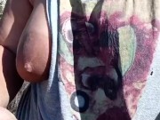 Big boob milf flashing on public trail
