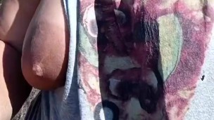 Big boob milf flashing on public trail