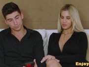 Blowjob lovingMiss Naughty in the kitchen, deepthroating her guest hornily, XXX porn! 1/16