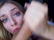 POV. Blowjob with Cum Play and Footjob 15/16