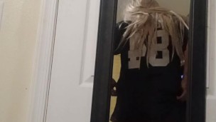 Nice butt trans showing off in the mirror