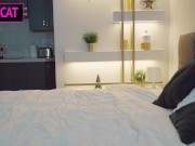 Did you cum inside?! Step mom waited husband from shower, but step son starts hard sex in share bed 1/16