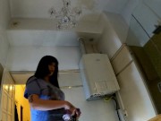 Blue Panties with a Blue T-Shirt this Sexy and Hot Shaved Pussy Horny Brunette is getting Bored 2/16