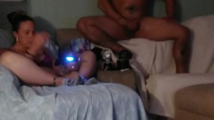 Hot Tattooed Latino Guy Masturbating To Roommate In Her Bra and Panties, While She Is Playing Video