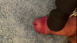 Making myself cum with the wife's wand and stretched balls